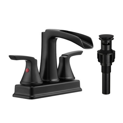 Robinet de salle de bain noir mat, 10 cm, bec en cascade, 2 poignées, pivotant à 360°, pour lavabo 3 trous, finition antirouille.