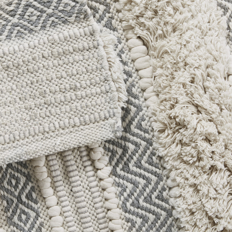 Asher Natural and Gray Cotton Blend Striped Bath Rug