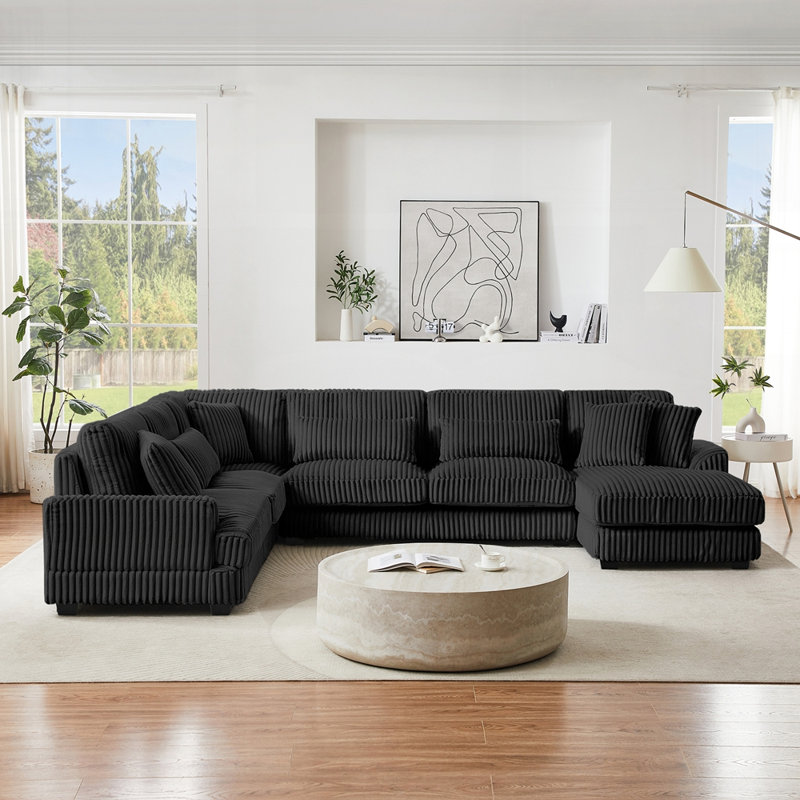Canapé modulaire surdimensionné de 129 po en forme de U Canapé-lit moderne recouvert de velours côtelé doux avec une chaise longue pour le salon
