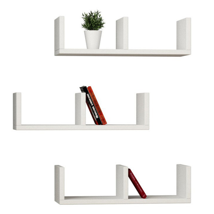 3 Piece Square Floating Shelf, White