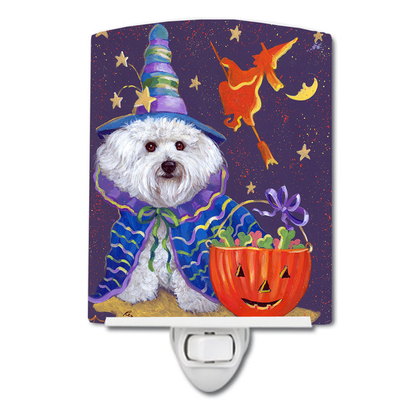 Scottie Halloween Haunted House Ceramic Night Light, Bichon Frise Boo