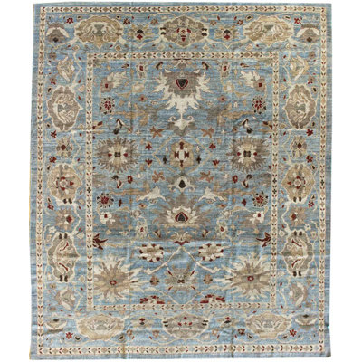 Tapis oriental en laine / coton bleu persan tissé à la main