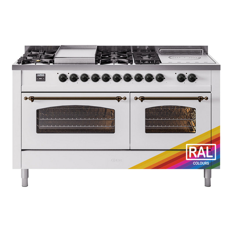 ILVE Nostalgie II 60 Dual Fuel Range, 5 Burners, Griddle, Frenchtop , Natural Gas, RAL Color/Bronze