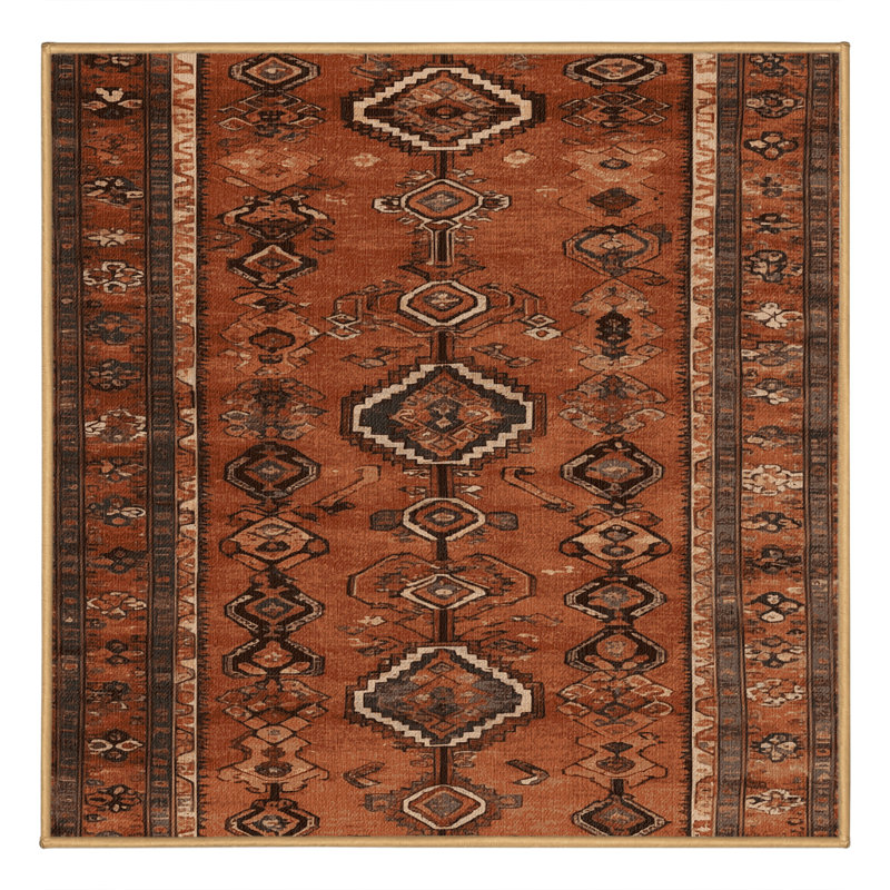 Machine Washable Persian Brown Area Rug, Carré 5 pi