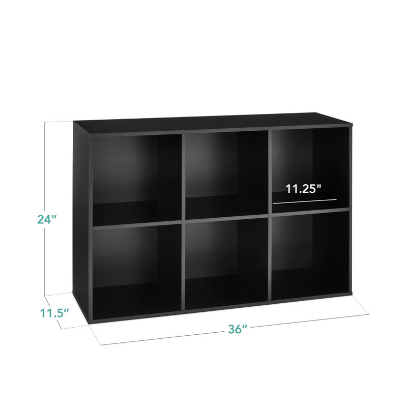 6-Cube Storage Organizer, 13.5in Shelf Opening, Bookcase, Display Shelf, Customizable w/ 3 Removable Back Panels, Black