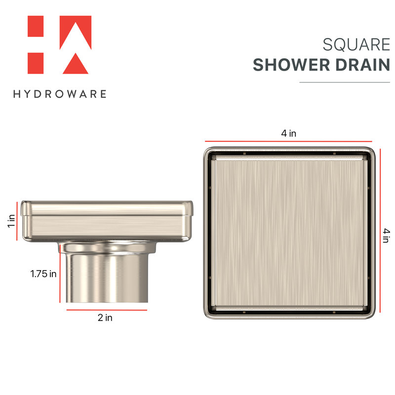 4” SQUARE TILE-INSERT SHOWER DRAIN with Hair Strainer & Lifting Hook – Modern Stainless Steel Drain for Bathroom Showers