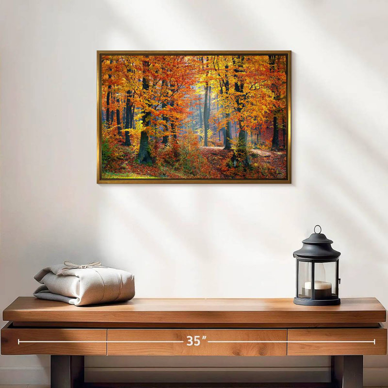 Arbres d'automne, 19 po x 13 po, Cadre flottant doré