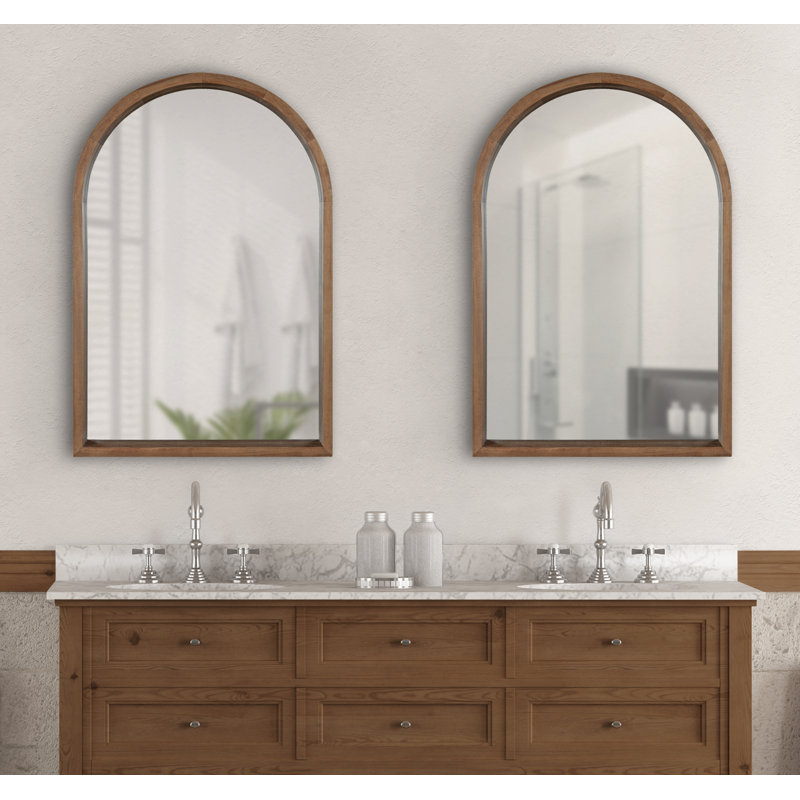 Skyeler Modern Wood Arched Accent Mirror, Natural Rustic, 36" x 24"