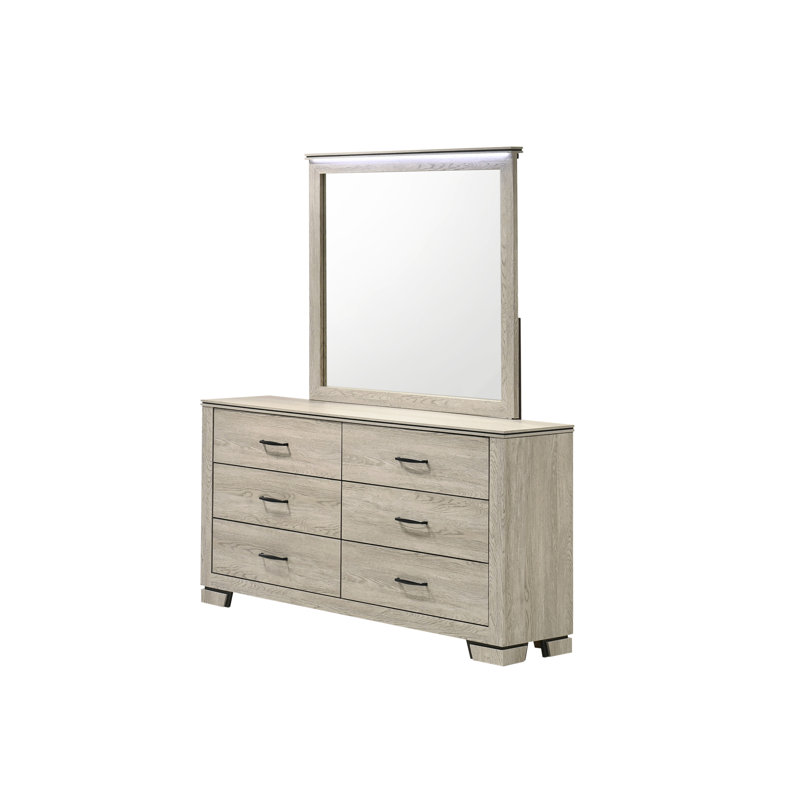 Commode double rustique avec miroir DEL, Grège