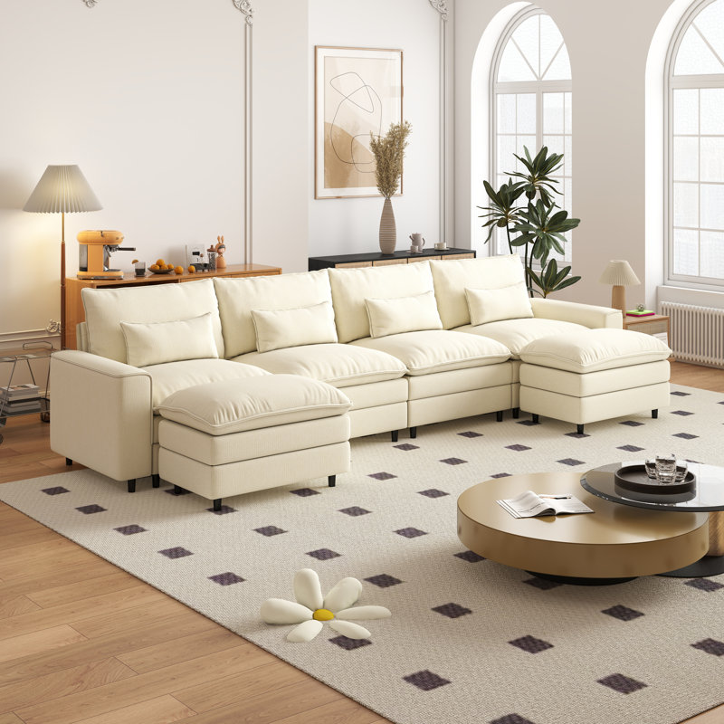Ensemble de canapé en U pour salon, H 39,37 po x l 158,27 po x P 35,83 po, Chenille beige