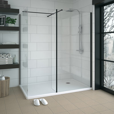 Black Walk In Shower Enclosure Wet Room Glass Screen 1000mm & 760mm with 300mm Return Panel