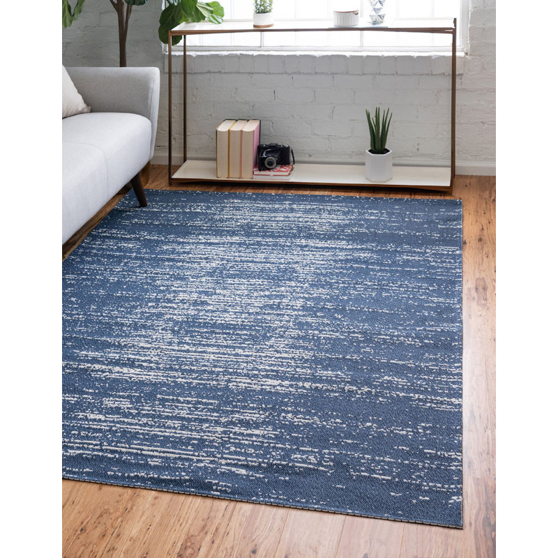 Tapis bleu marine / ivoire Draco, Rectangle 5 pi x 7 pi 2 po