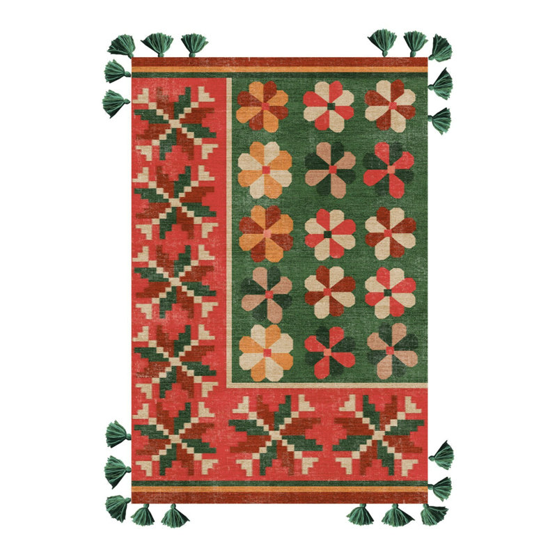 Tapis intérieur / extérieur rose en polypropylène tissé à la machine Rikayla, Tapis de couloir 3 pi 3 po x 8 pi 2 po