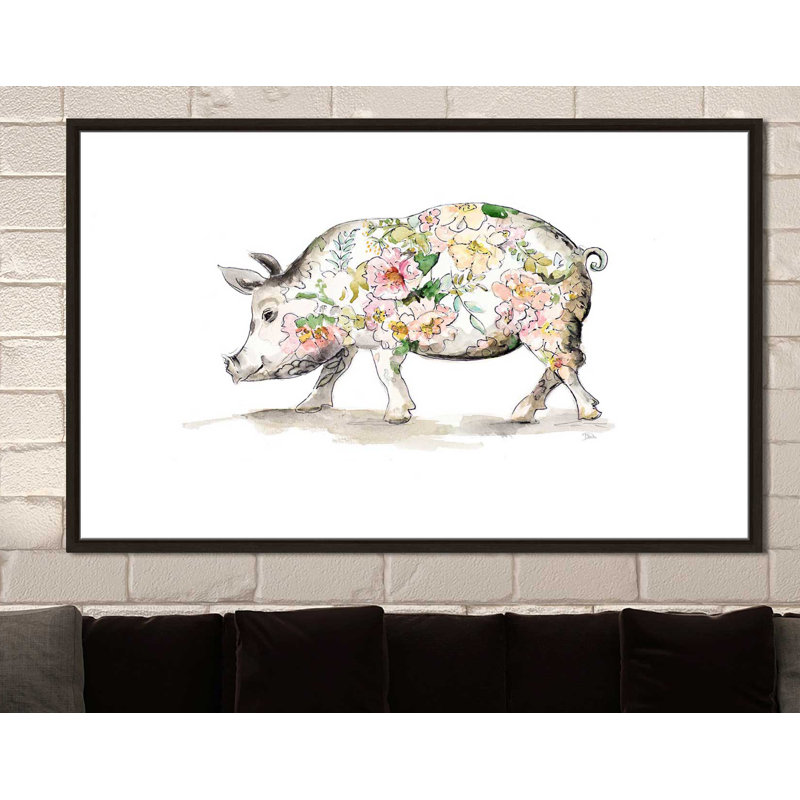 «Happy Little Pig», reproduction d'art sur toile encadrée, H 27,5 po x l 39,5 po x P 0,75 po, Encadrement argenté