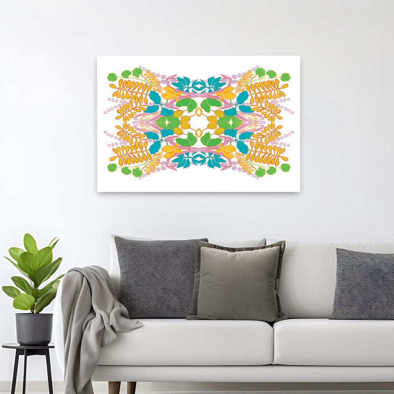 Art contemporain, art floral géométrique coloré et audacieux, H 32 po x l 48 po
