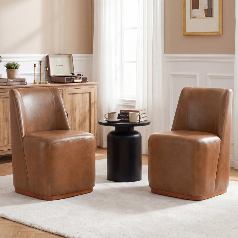 Fauteuil pivotant en cuir véritable, Cognac
