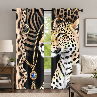 2Pcs Leopard and Zebra Print Curtains, Wild Animal Pattern Curtain, Exotic Style Jewelry Decoration Printed Grommet Drapes, Window Treatment for Bedroom Living Room Decor