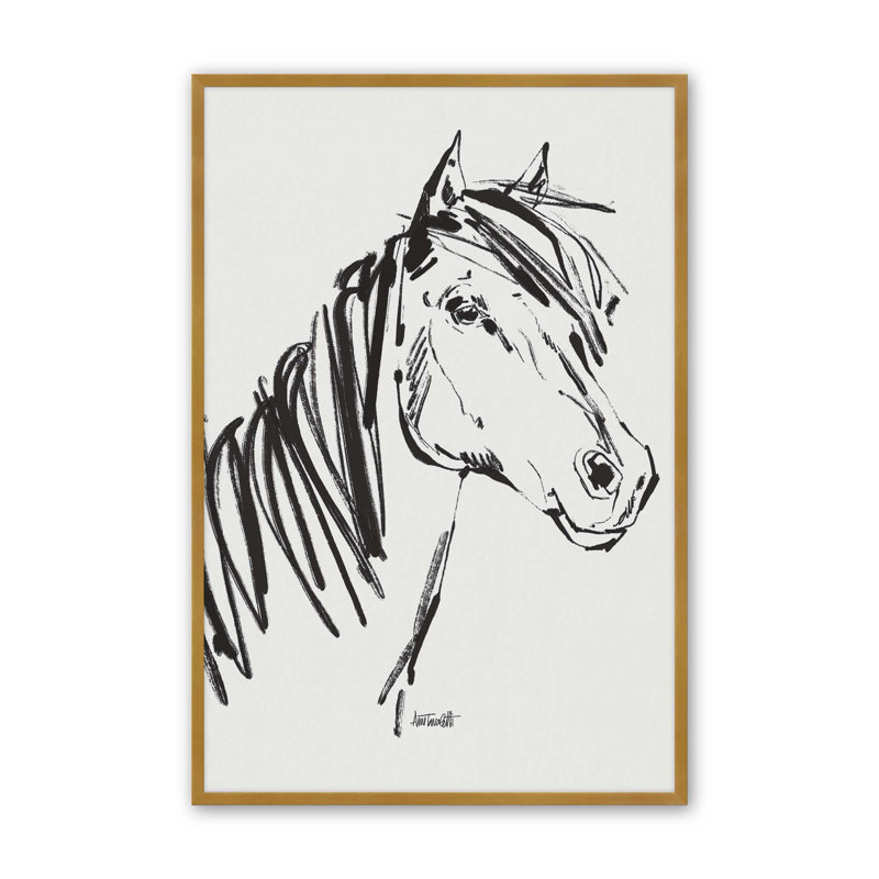 Reproduction d'art à cheval par Anne Tavoletti, H 40 po x l 30 po, Doré