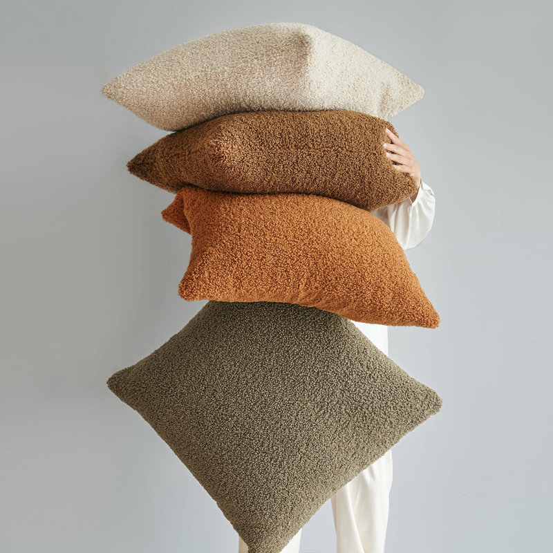 Teddy Soft Plush Textured Boucle Cozy Fluffy Classic Chic Modern Rustic Decorative Pillow, 18"H x 18"W, Cream
