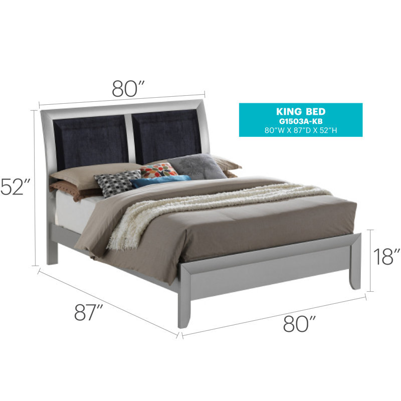 Marilla Vegan Leather Sleigh Bed, King, Silver