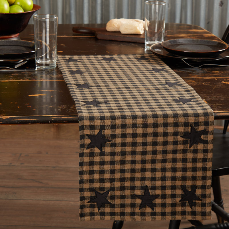 Deuxville Checkered 100% Cotton Table Runner, Black/Dark Tan, 36" L x 13" W