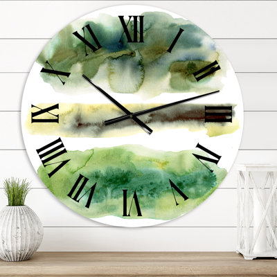 Nuage abstrait doré vert avec points bleus III - horloge murale moderne
