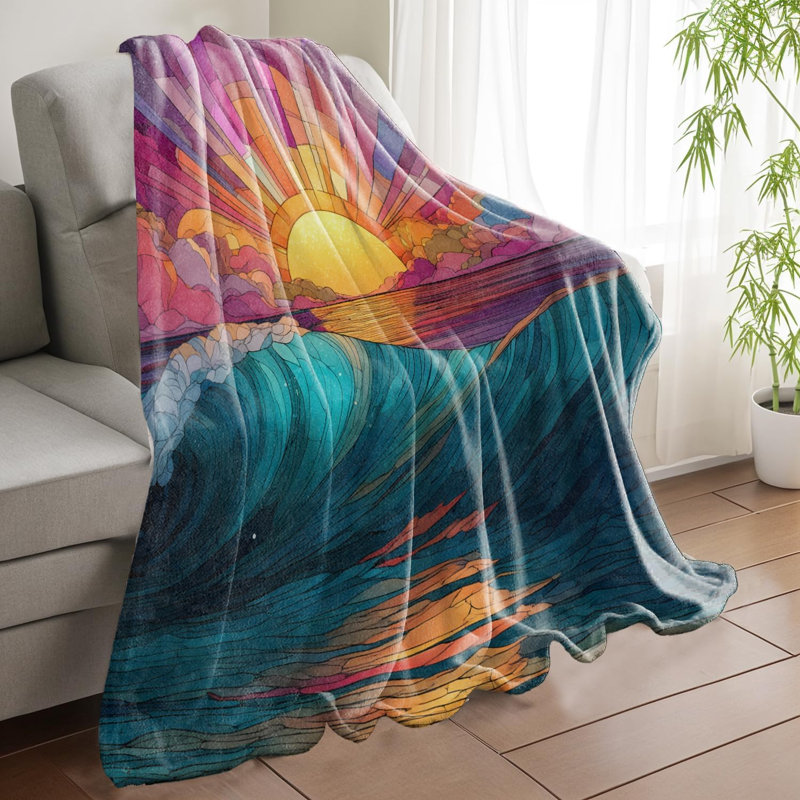Jeté pour lit de canapé en verre teinté 60 x 80 po Ocean Sunrise, 80" L x 60" W