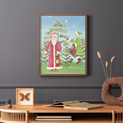 Folksy Father Christmas I, reproduction encadrée - bois massif