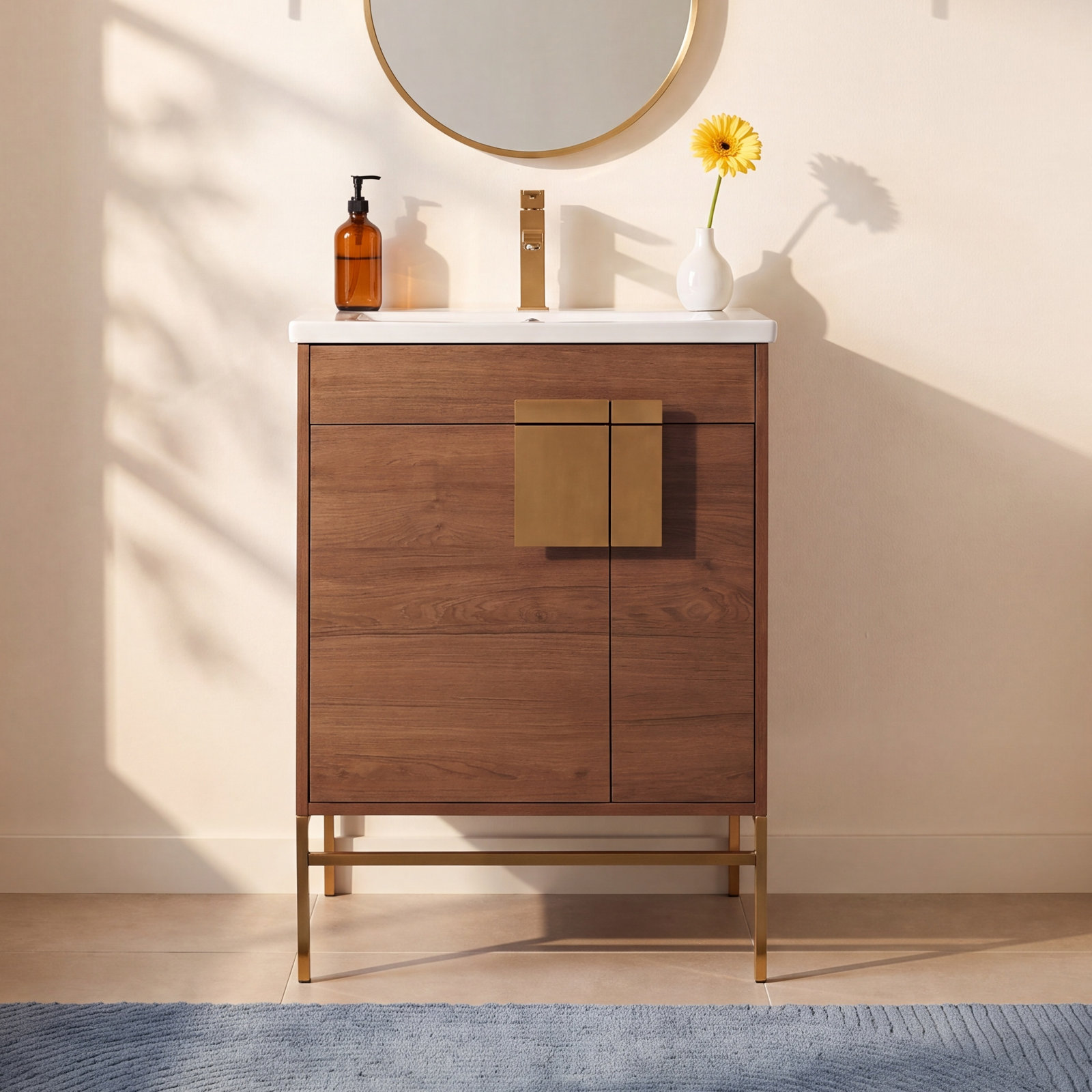 Maisie 24'' Single Bathroom Vanity, Satin Brass, Walnut