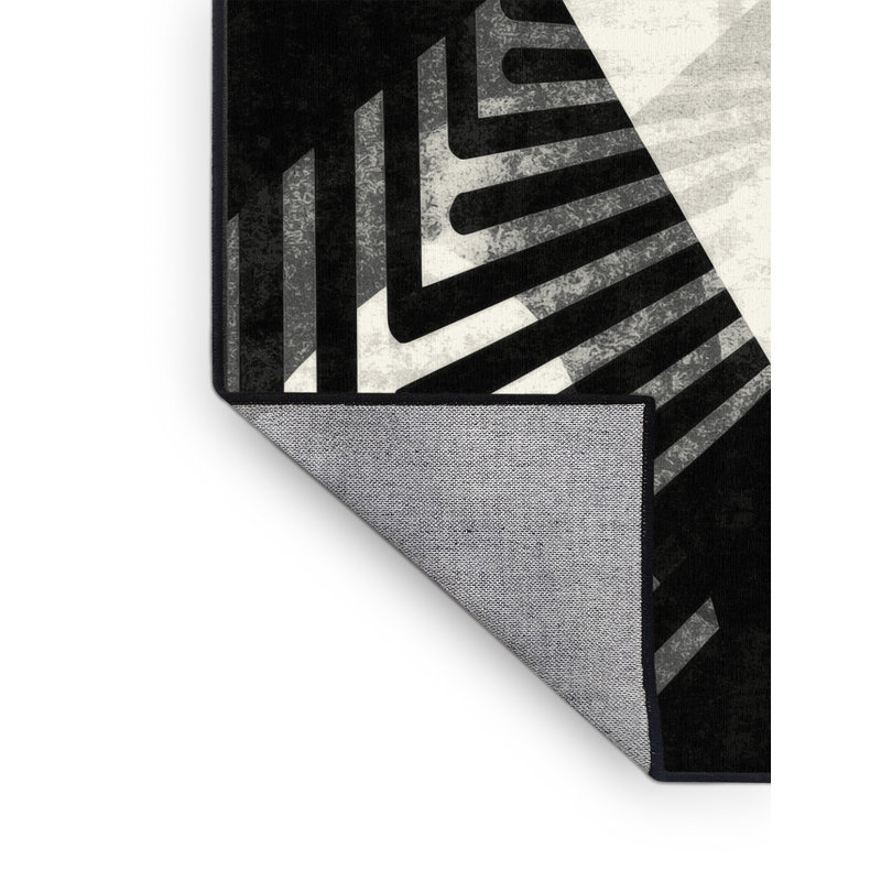Tapis géométrique moderne gris et noir lavable à la machine Osnat Studio Lights, 7x9