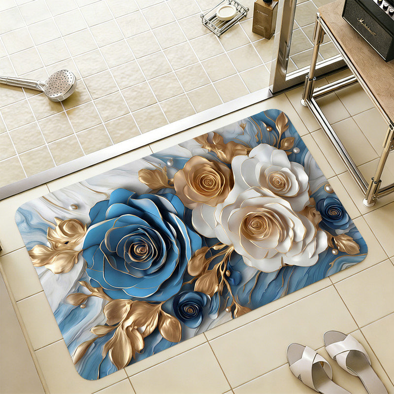 Thin Non Slip Bath Rugs Machine Washable, Single - 24" L x 16" W