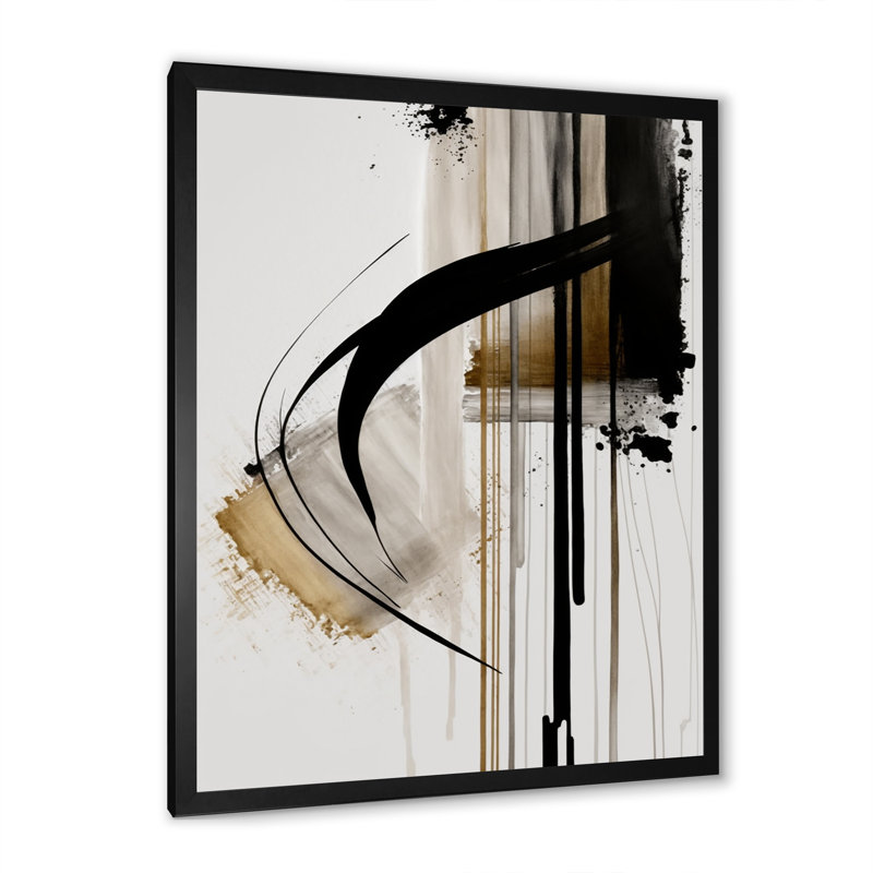 Noir, blanc et or Expression I - art mural abstrait, Toile avec cadre photo, H 32 po x l 24 po, Noir