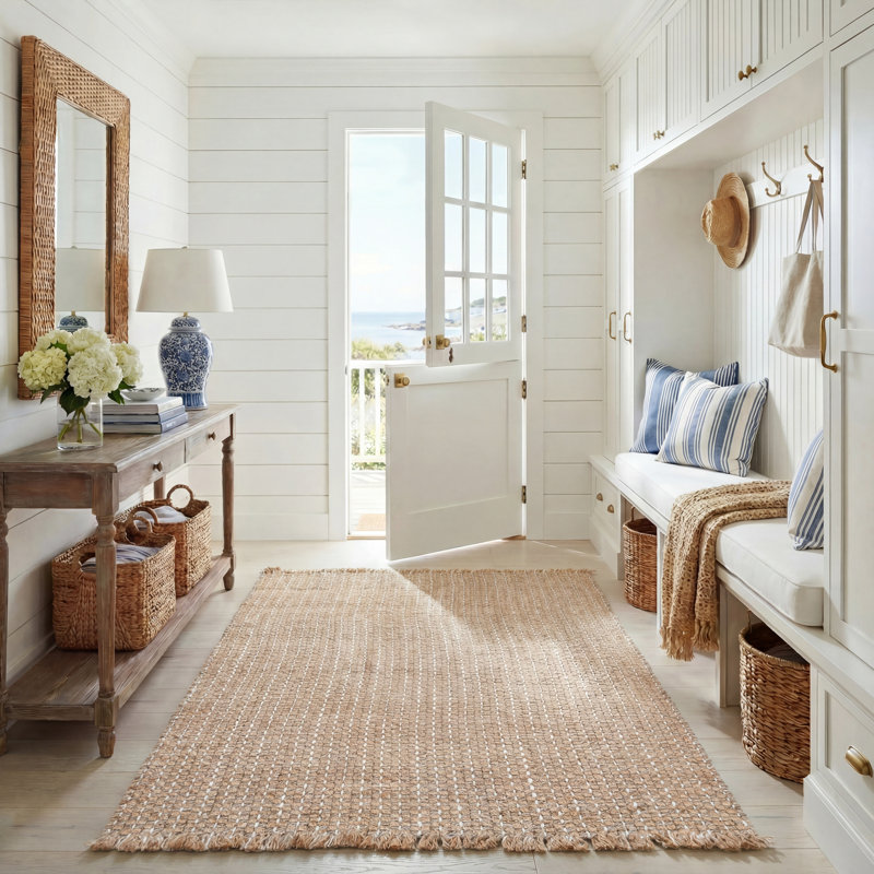 Khrysten Natural Fiber Hand Woven Jute Pile Solid Color Rug, Rectangle 5' x 8'