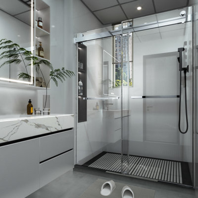 Reversible 56 to 60"W x 76 "H Double Sliding Frameless Shower Door with Tempered Glass