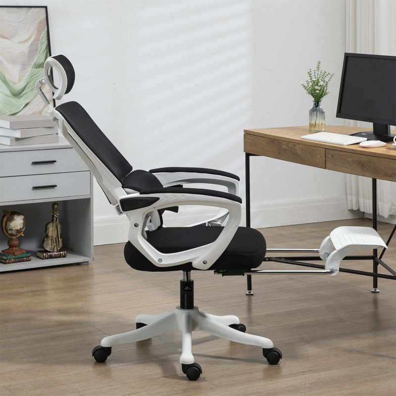 High Back Home Office Chair, Fabric Computer Desk Chair With Adjustable Headrest, Lumbar Support, Armrest, Foot Rest, Reclining Back