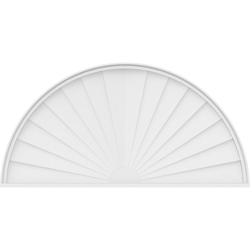 62"W x 31"H x 2"P Half Round Sunburst Architectural Grade PVC Pediment, 31" H  x 62" W  x 2" D