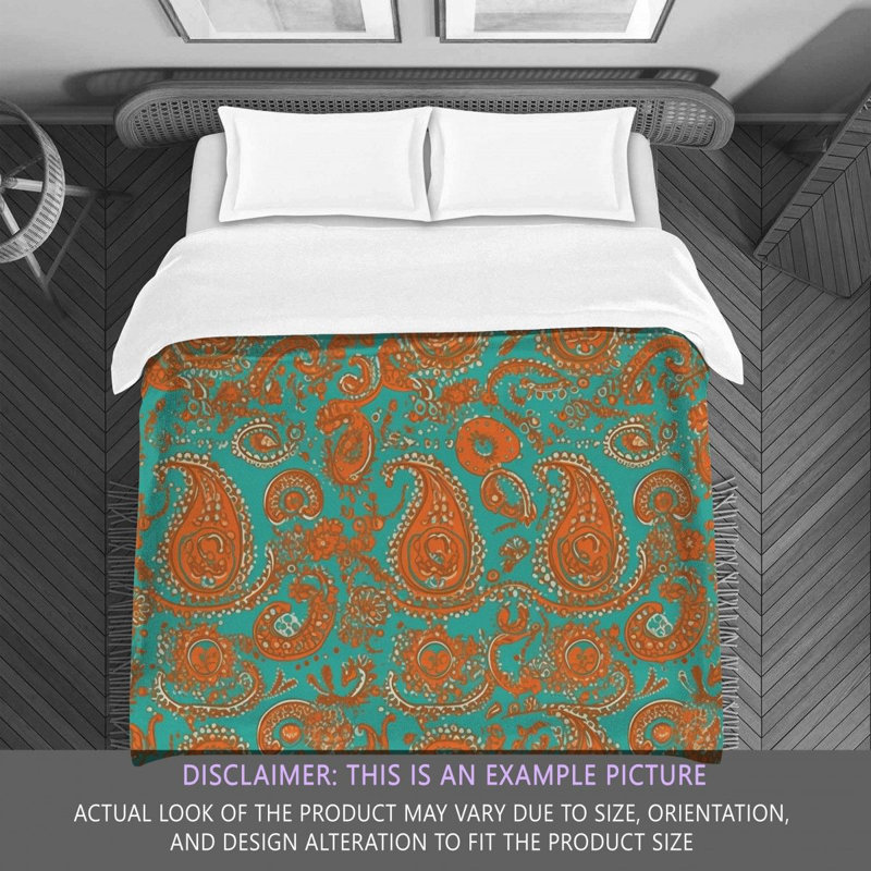 Édredon en microfibre à motif cachemire orange / turquoise, Très grand édredon