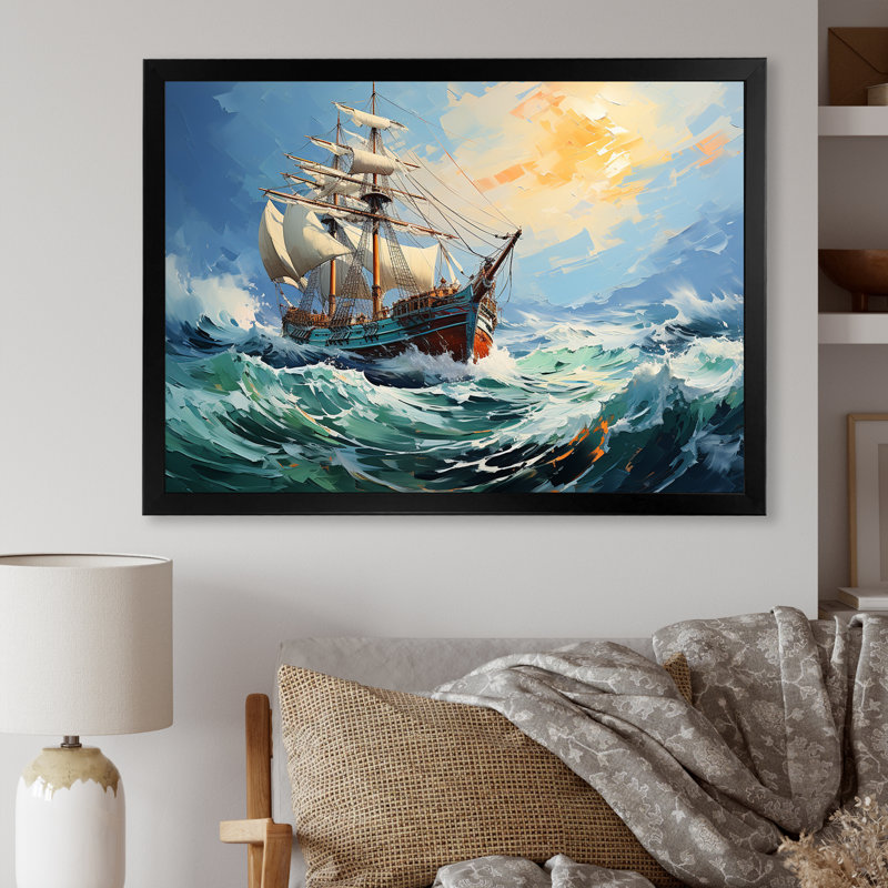 The Pirate Boat Odyssey's Voyage III - Classics, art mural, Cadre d'angle fermé noir, H 30 po x l 40 po x P 1,5 po