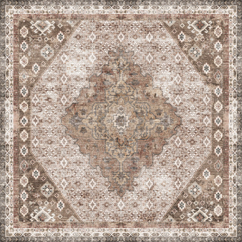 Jonathan Beige Easy to Clean Vinyl Mat, Rectangle 3' x 5'