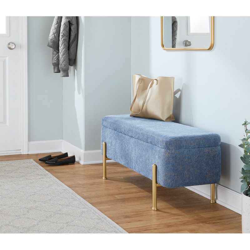 Banc de rangement avec couvercle rabattable Greely, Bleu, Doré