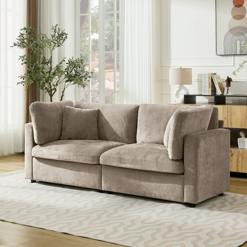 82.7” W Oversized Down-Filled 2-Seater Modular Sofa, Khaki