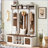 Coat Racks, 58.8'' Wide 5-in-1 Entryway Hall Tree with Bench, 7 Hooks | Brown+White | MDF-630381352