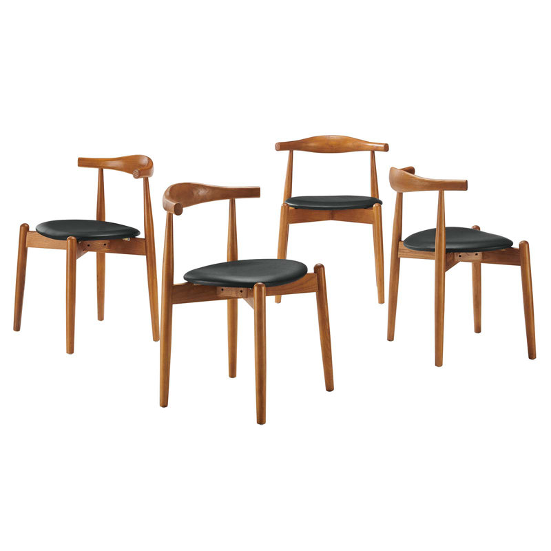 Dark Walnut Black Faux Leather Upholstered Side Chair Set