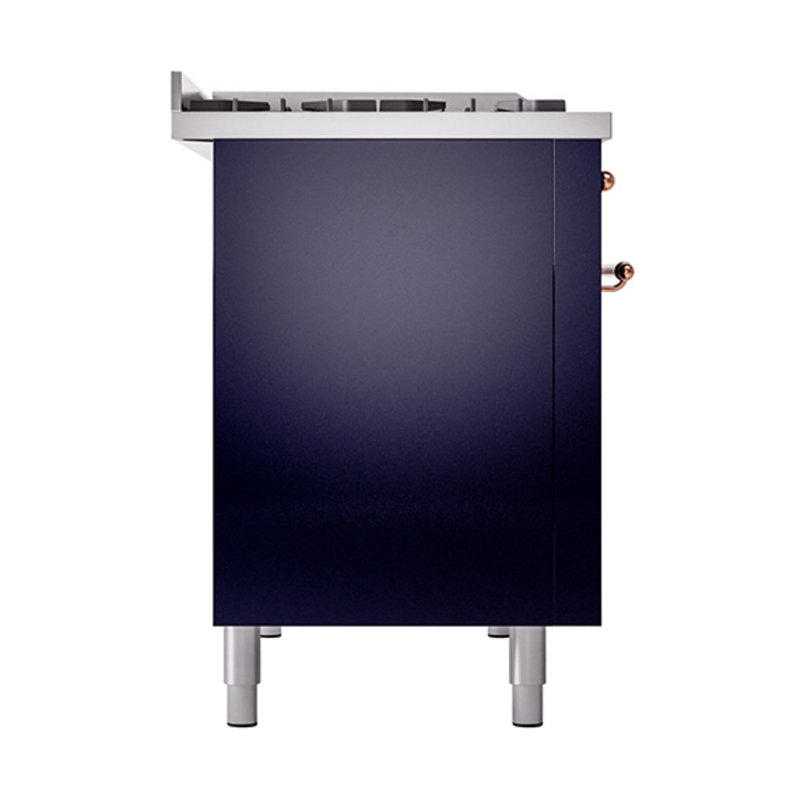 ILVE Nostalgie II Noblesse 48 in Dual Fuel Range, 8 Burner, Griddle, Liquid Propane, Midnight Blue/Copper