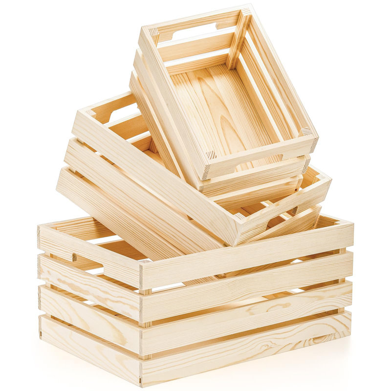 Ensemble de 3 caisses gigognes en bois rustique avec poignées, caisses en bois décoratives, boîte de rangement en bois, caisse rustique