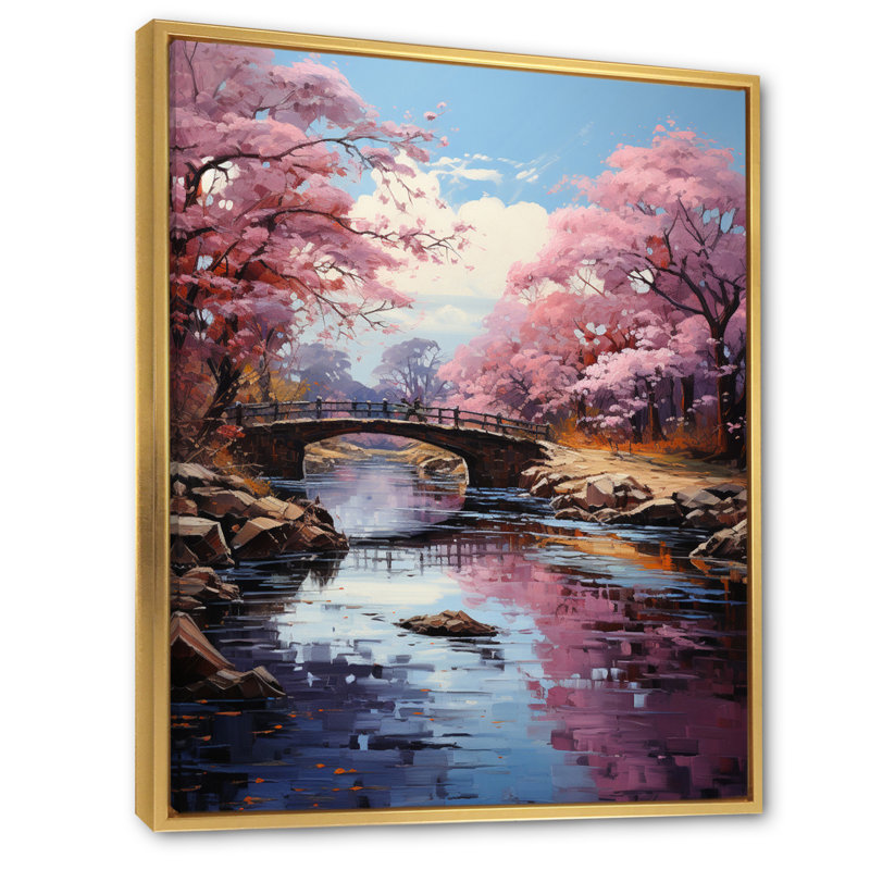 «Gonave Asian Art Cherry Blossom I», reproduction d'art, H 44 po x l 34 po x P 1,5 po, Cadre flottant doré