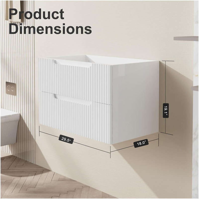 Meuble-lavabo mural flottant 30 po Goodyo, H 19 po x l 30 po x P 18 po, Blanc