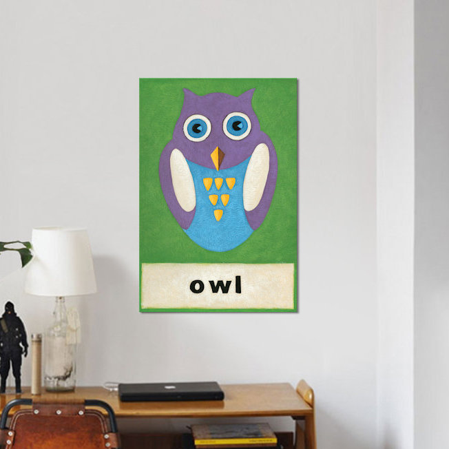 «O is for Owl» - Impression sur toile tendue, H 12 po x l 8 po x P 0,75 po, Toile tendue, Pas de tapis