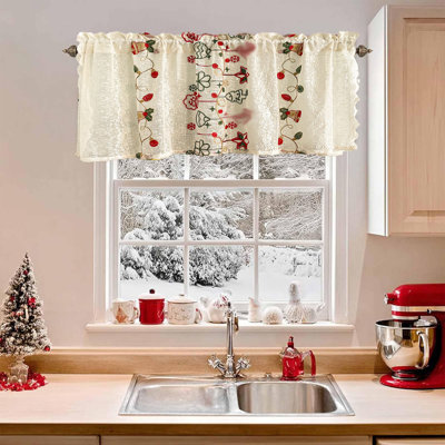 Kbndieu Christmas Curtains Christmas Embroidery Short Curtains Holiday Theme Decorations Pastorals Style Cafes Decorative Curtains Suitable for Christmas Decoration