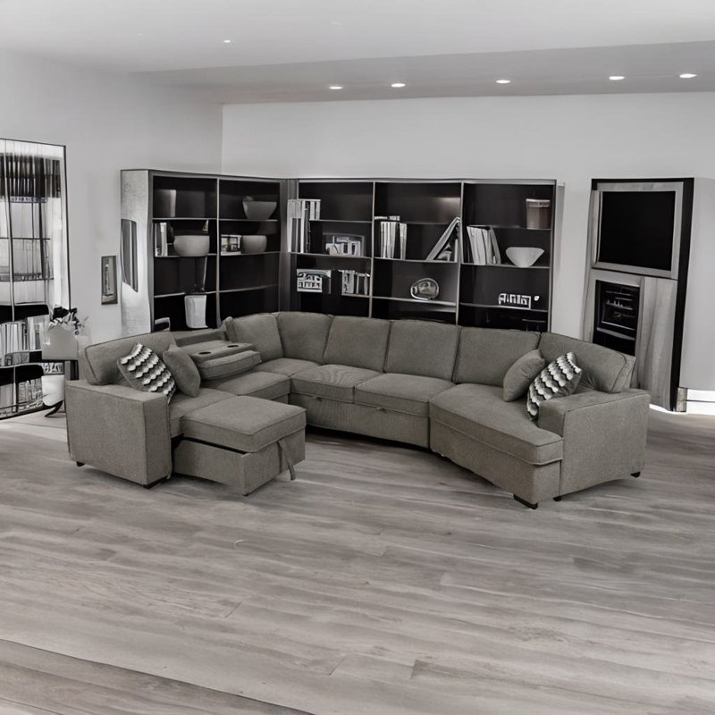 Daishae 3 - Piece Upholstered Sectional, Light Grey Polyester
